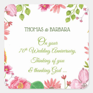 Religious 70th Wedding Anniversary Flowers Square Sticker