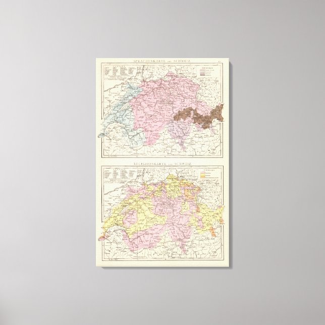 Religious and Linguistic Map of Switzerland Canvas Print (Front)