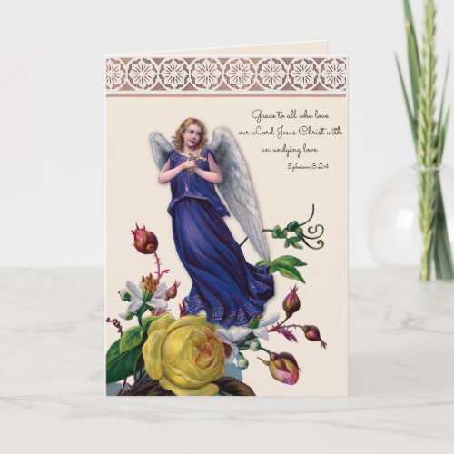 Religious Angel with Crucifix Jesus Floral Card