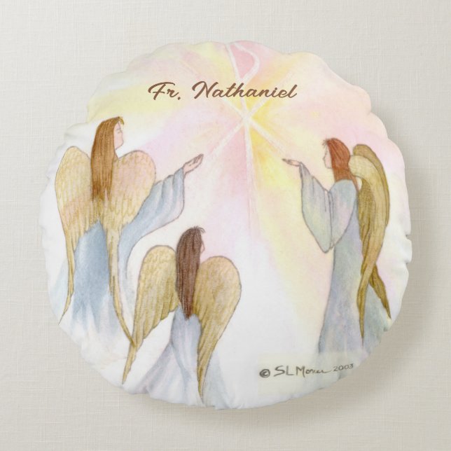Religious Angels Personalized Round Pillow (Front)