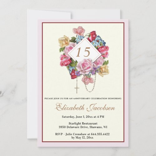 Religious Anniversary Rosary Catholic Floral  Invitation