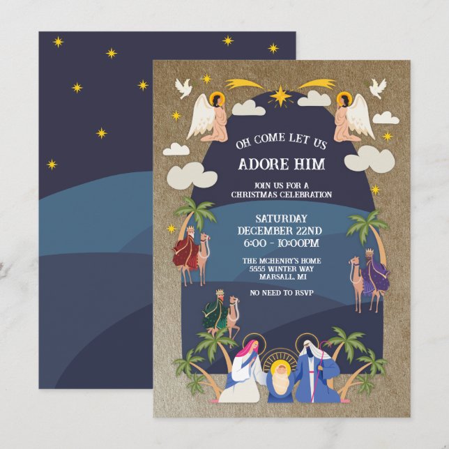 Religious Arch Christmas Nativity Scene Party Invi Invitation (Front/Back)