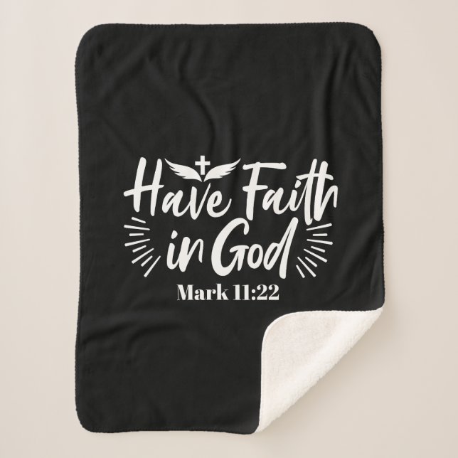 Religious Art: Have Faith in God Scripture Design Sherpa Blanket (Front)