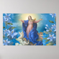 Religious Assumption of Mary Angels Blue Floral Ba