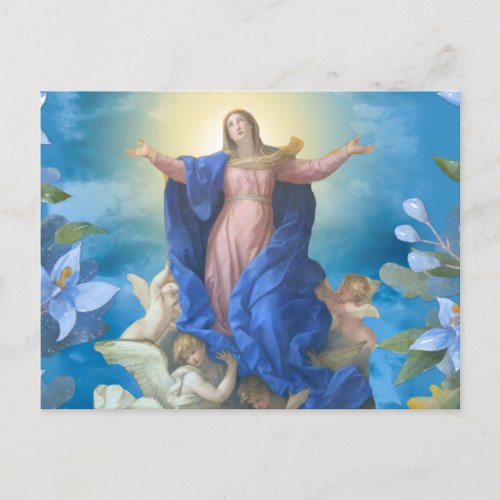 Religious Assumption of Mary Angels Blue Floral Po Postcard