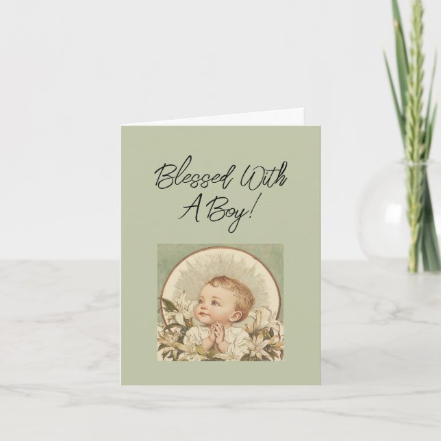 Religious Baby Boy Congratulations, Custom Text  Card (Front)