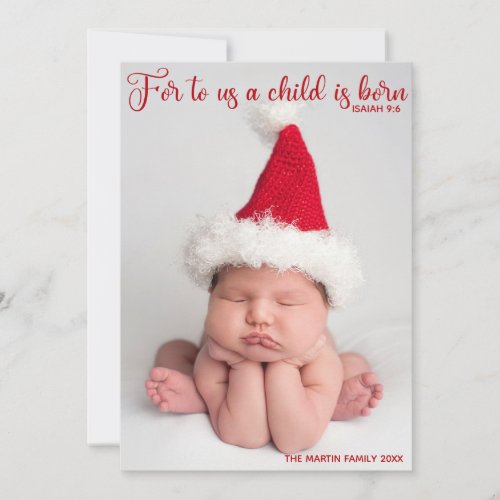 Religious Baby Photo Christmas Bible Verse Red Holiday Card