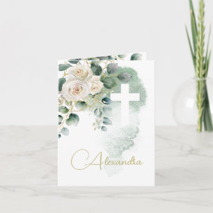 Religious Baptism Christening Photo Roses Cross Invitation