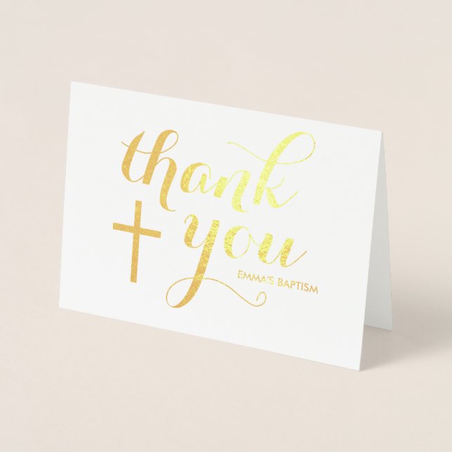 Religious Baptism Thank You Card Gold Foil (Front)