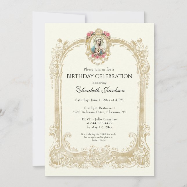 Religious Birthday Elegant Gold Floral  Invitation (Front)