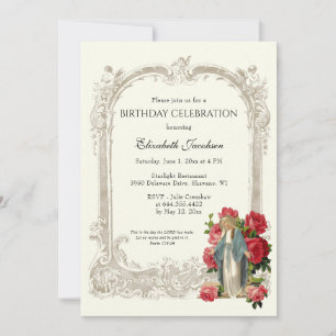 Religious Birthday Elegant Red Roses Angels Invitation