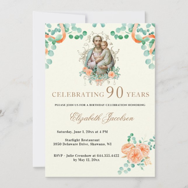 Religious Birthday Eucalyptus Scripture Rosary  In Invitation (Front)