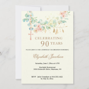 Religious Birthday Eucalyptus Scripture Rosary In Invitation