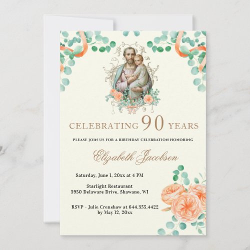 Religious Birthday Eucalyptus St Joseph Invitation