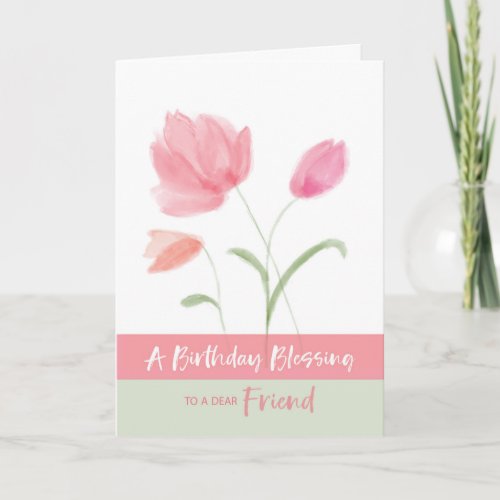 Religious Birthday for Friend Blessing Pink Flower Card