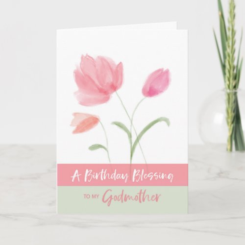 Religious Birthday Godmother Blessing Pink Flowers Card