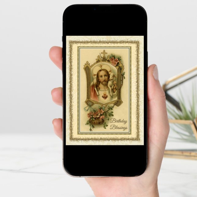 Religious Birthday Jesus Catholic Vintage Card (Front Digital)