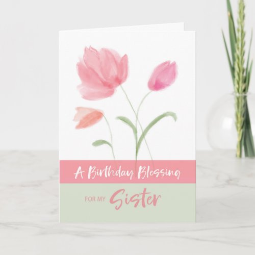 Religious Birthday My Sister Blessing Pink Flowers Card