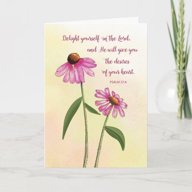 Religious Birthday Pink Echinacea Watercolor Card (Front)