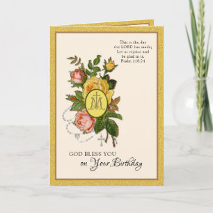 Religious Birthday Scripture Rosary Floral Card