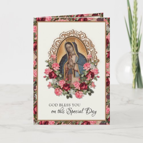 Religious Birthday Virgin Mary Guadalupe Roses Card