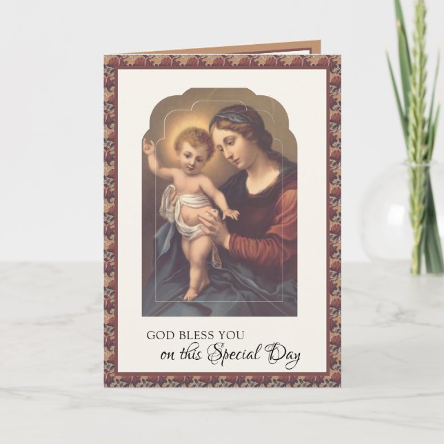Religious Birthday Virgin Mary Jesus Rosary Card (Front)