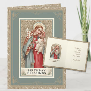 Religious Birthday Virgin Mary Jesus Vintage Card