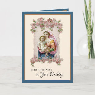 Religious Birthday Virgin Mary Rosary Card
