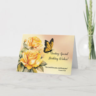 Religious Birthday Yellow Roses Monarch Butterfly Card