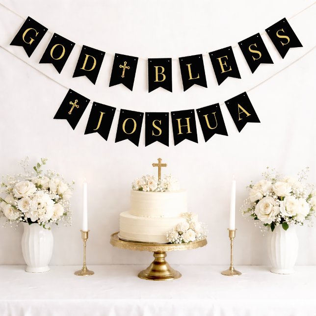  Religious Black & Gold God Bless 6 Letters Name Bunting Flags (Creator Uploaded)