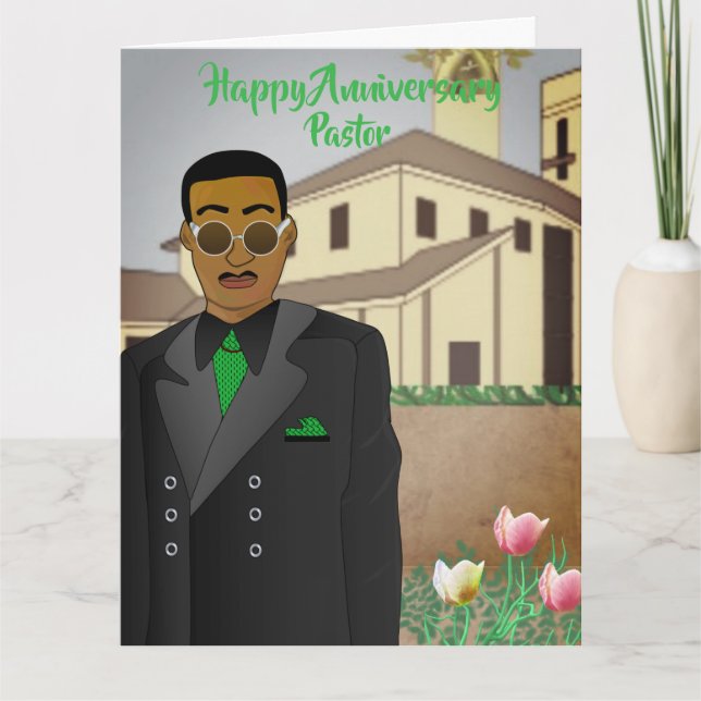 Religious Black Pastor's Church Anniversary Card (Front)