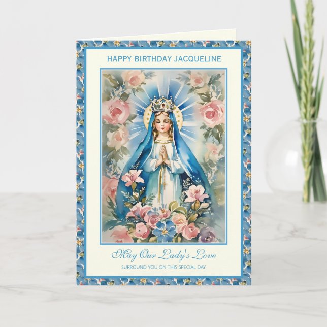 Religious Blessed Mary Floral Prayer Rosary Card (Front)