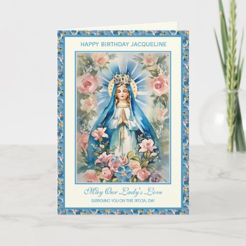 Religious Blessed Mary Floral Prayer Rosary Card