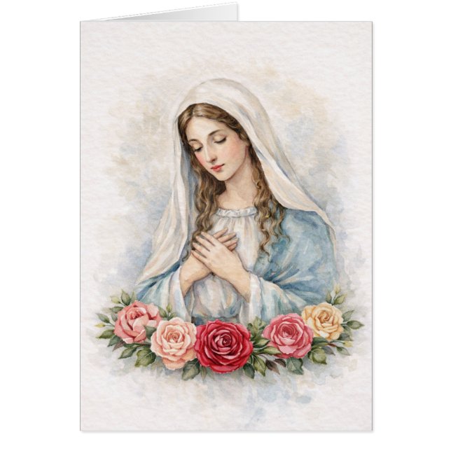 Religious Blessed Mary Floral Roses Scripture Cards (Front)