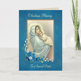 Religious Blessed Mother Baby Jesus Floral Holiday Card