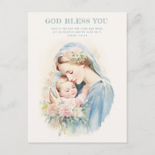 Religious Blessed Mother Mary Baby Jesus Floral Postcard