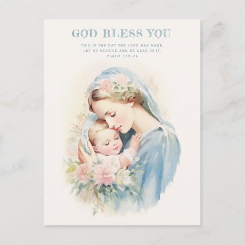 Religious Blessed Mother Mary Baby Jesus Floral  Postcard