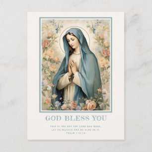Religious Blessed Mother Mary Floral Catholic Postcard