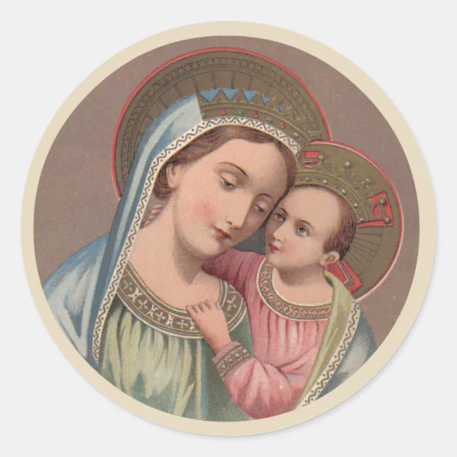 Religious Blessed Virgin Mary Child Jesus Classic Round Sticker | Zazzle