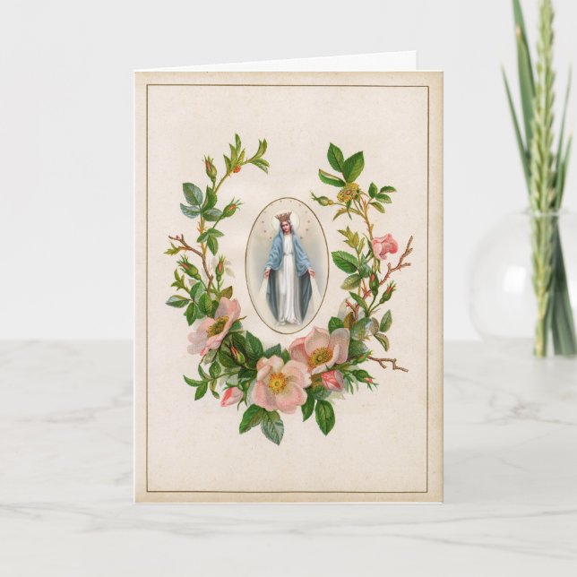 Religious Blessed Virgin Mary Floral Vintage Card (Front)