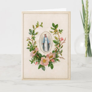 Religious Blessed Virgin Mary Floral Vintage Card