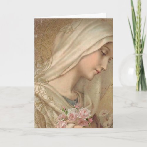 Religious Blessed Virgin Mary Floral Vintage Card