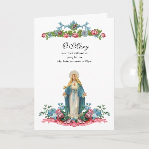 Religious Blessed Virgin Mary Floral Vintage Card