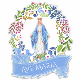 Religious Blessed Virgin Mary Floral Wreath Vinyl Sticker