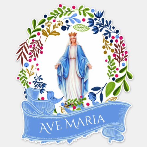 Religious Blessed Virgin Mary Floral Wreath Vinyl Sticker