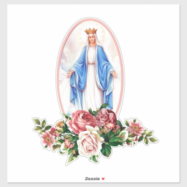 Religious Blessed Virgin Mary Floral Wreath Vinyl Sticker (Sheet)