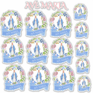 Religious Blessed Virgin Mary Floral Wreath Vinyl Sticker