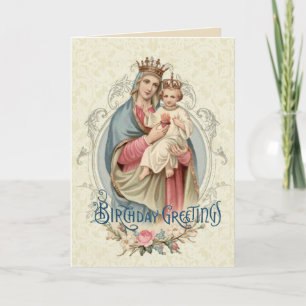Religious Blessed Virgin Mary Jesus Birthday Card