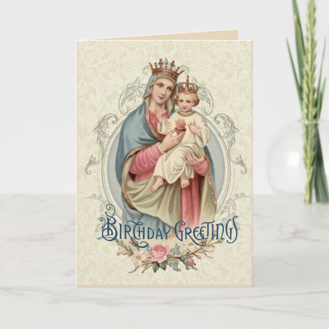 Religious Blessed Virgin Mary Jesus Birthday Card (Front)