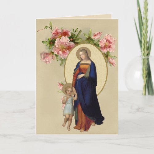 Religious Blessed Virgin Mary Jesus Floral Card